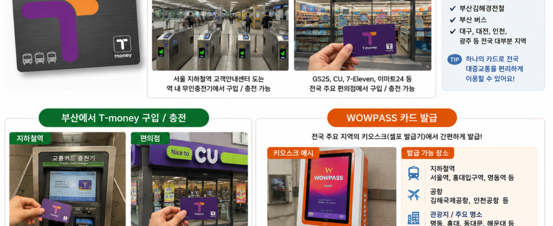 한국 여행 교통카드 완벽 가이드(T-money-WOWPASS 비교